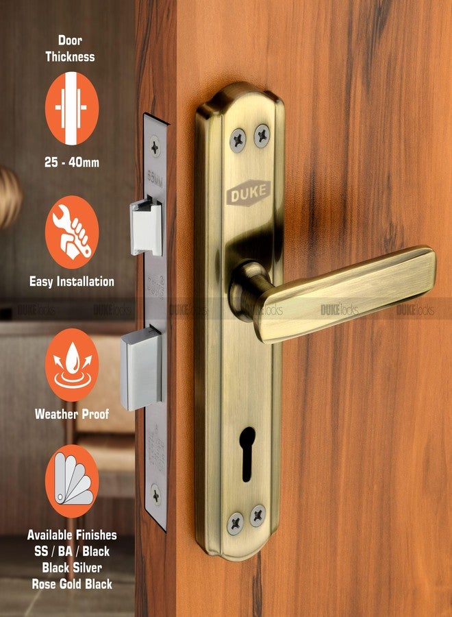 دوق طقم كامل من قفل نقر نحاسي عتيق من ديوك، مقاوم للصدأ والتآكل، مع مقبضين بطول 175 مم، وقفل نقر نحاسي، و3 مفاتيح مطلية بالكروم، ومسامير، ومحور للأبواب الرئيسية والغرف والفنادق. - Image 2